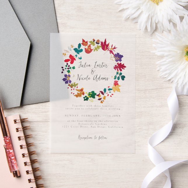 Spring Mustard Yellow Purple Meadow Flower Wedding Vellum Invitations (Wedding)