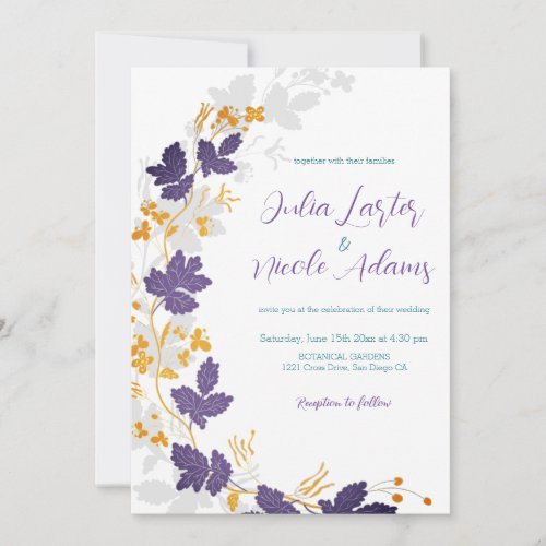 Spring Mustard Yellow Purple Teal Flowers Wedding Invitation