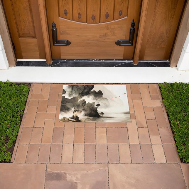 Spring Mystic Fox Misty Mountain Minimalist Zen Doormat (Outdoor)