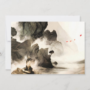 Spring Mystic Fox Misty Mountain Minimalist Zen Holiday Card