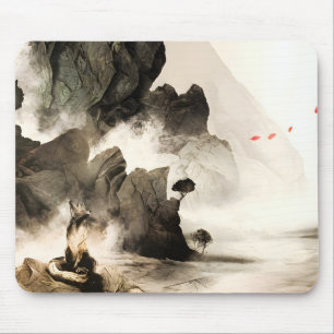 Spring Mystic Fox Misty Mountain Minimalist Zen Mouse Pad