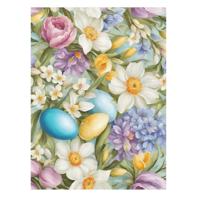 Spring. Narcissus, Hyacinths, Tulips, Easter Eggs Tablecloth (Front)