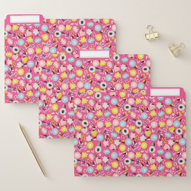 Spring Natural Pink Wildflower Watercolor File Folder (Set)