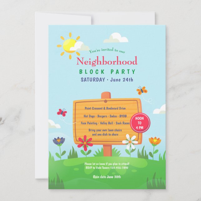 Spring Neighborhood Block Party Invitation (Front)