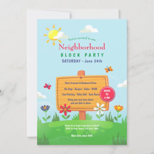 Spring Neighborhood Block Party Invitation
