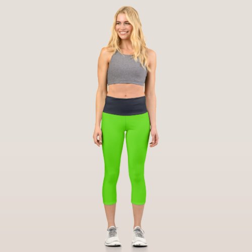 Spring Neon Green Black High Waisted Capris