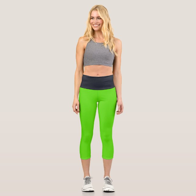 Spring Neon Green Black High Waisted Capris (Front)