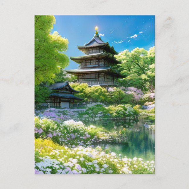 Spring Oasis, Wooden Pagoda Postcard (Front)