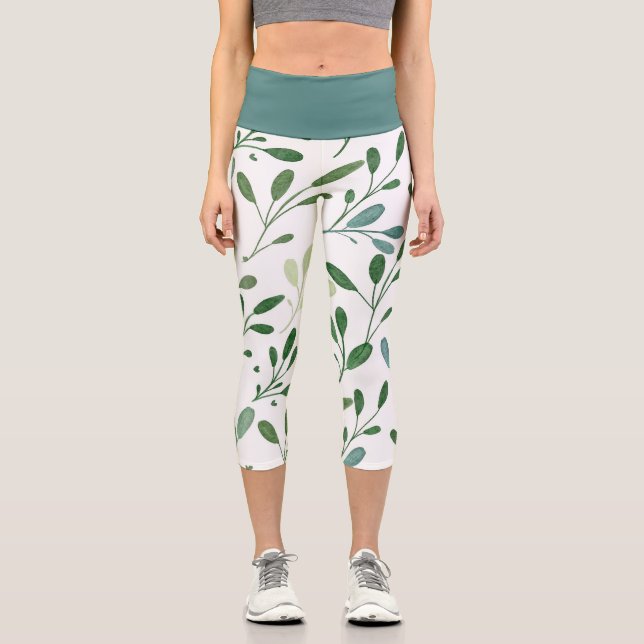 Spring Olive Branches Capri Leggings (Front)