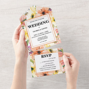 Spring Orange Floral Tear Off All In One Invitation