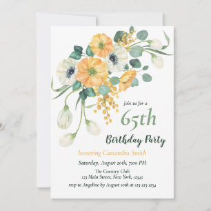 Spring Orange & White Anemone Botanical Birthday Invitation