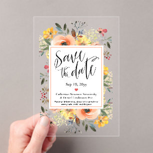 Spring Orange Yellow Floral Save the date  Acrylic Invitations