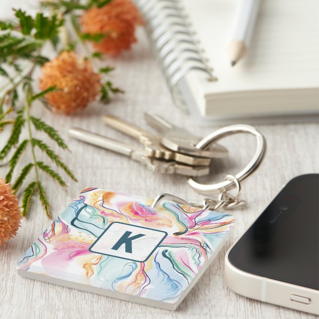 Spring organic texture with flowing wavy shapes keychain (Front Right)