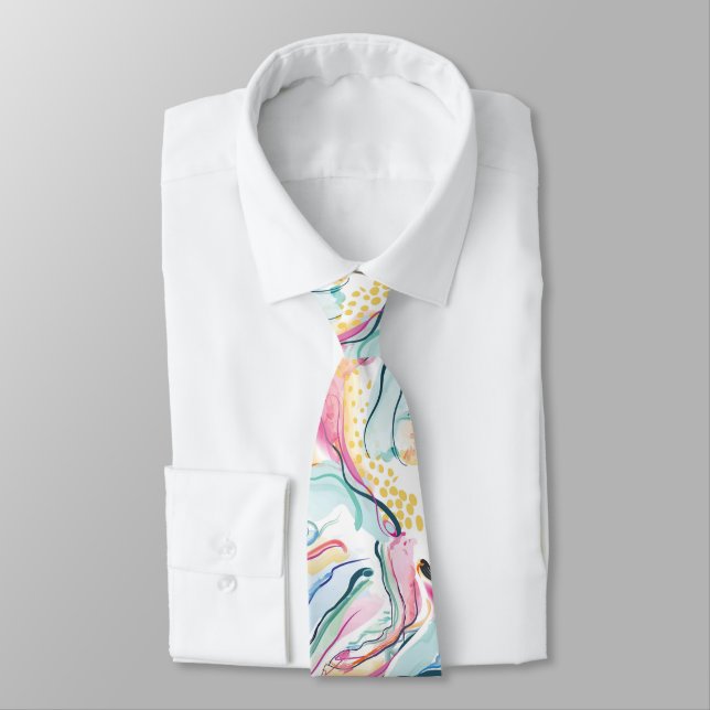 Spring organic texture with flowing wavy shapes neck tie (Tied)