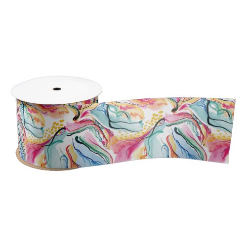 Spring organic texture with flowing wavy shapes satin ribbon