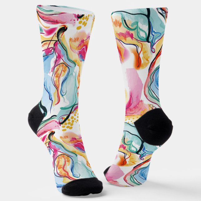 Spring organic texture with flowing wavy shapes socks (Angled)