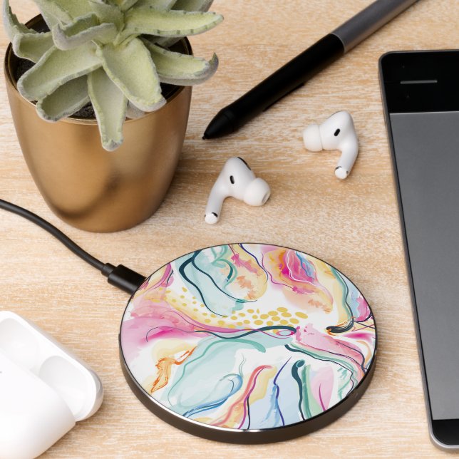 Spring organic texture with flowing wavy shapes wireless charger  (Desk 2)