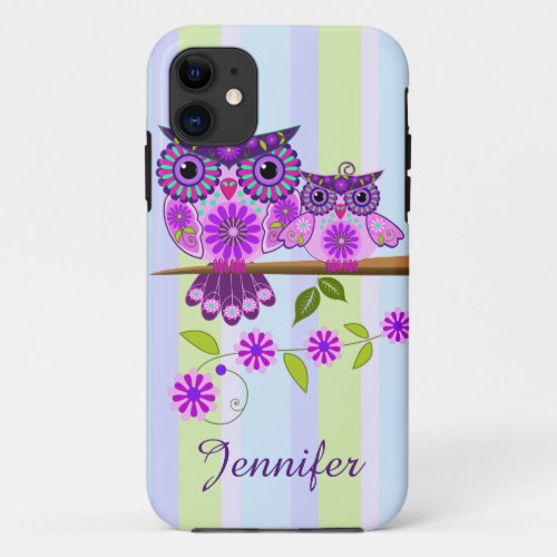 Spring owl and owlet  custom name iPhone 11 case