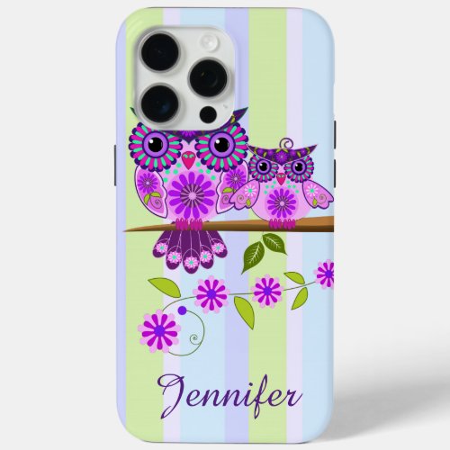 Spring owl and owlet  custom name iPhone 15 pro max case