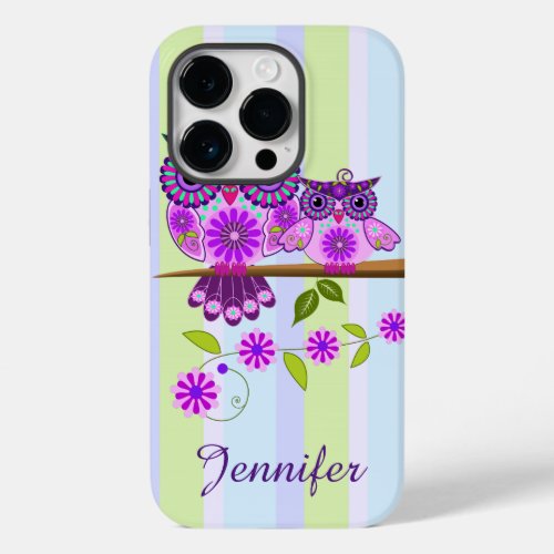 Spring owl and owlet  custom name Case_Mate iPhone 14 pro case