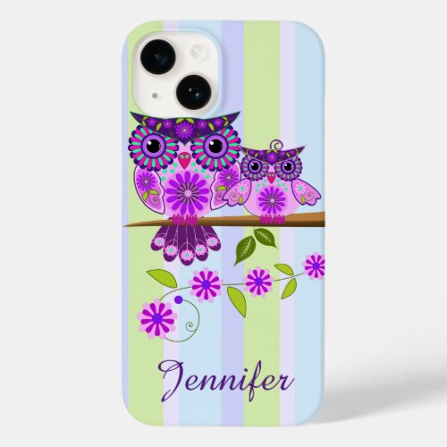 Spring owl and owlet  custom name Case_Mate iPhone 14 case