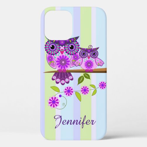 Spring owl and owlet  custom name iPhone 12 case