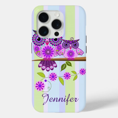 Spring owl and owlet  custom name iPhone 15 pro case