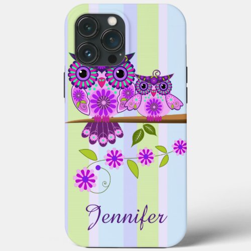 Spring owl and owlet  custom name iPhone 13 pro max case