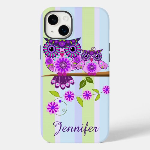 Spring owl and owlet  custom name Case_Mate iPhone 14 plus case