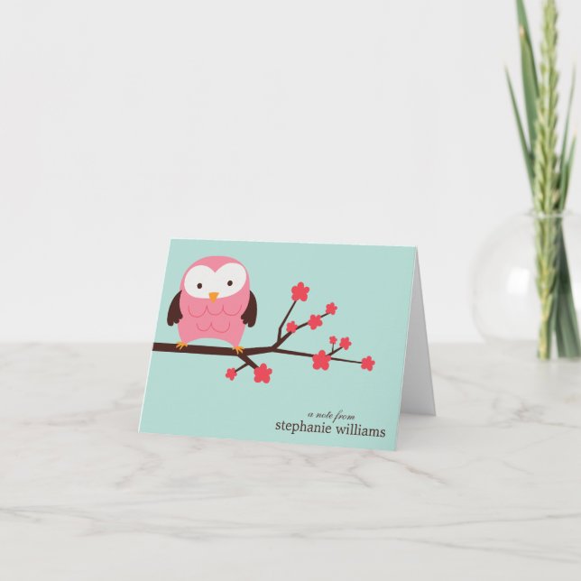 Spring Owl Custom Folded Thank You Notes (Front)