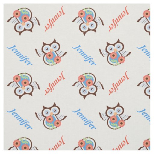 Spring owl, flowers and name personalized fabric