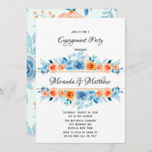 Spring Paint Blue Orange Florals Engagement Party Invitation