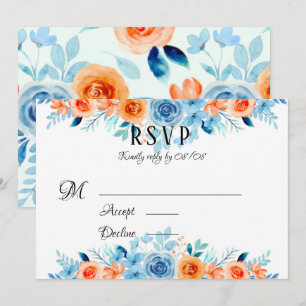Spring Paint Blue Orange Florals Wedding RSVP Card
