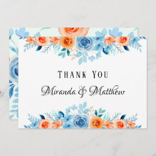 Spring Paint Blue Orange Florals Wedding Thank You Invitation