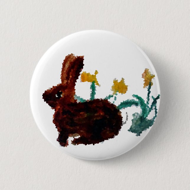 Spring Painting Daffodils Rabbit Pinback Button (Front)