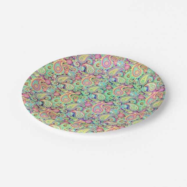 Spring paisley paper plates (Angled)