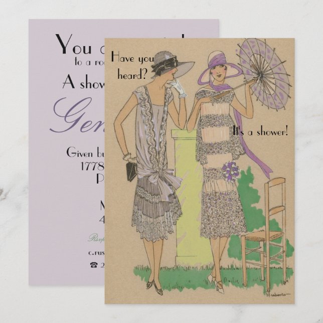 Spring Parisian Flapper Fashion Shower Invitation (Front/Back)
