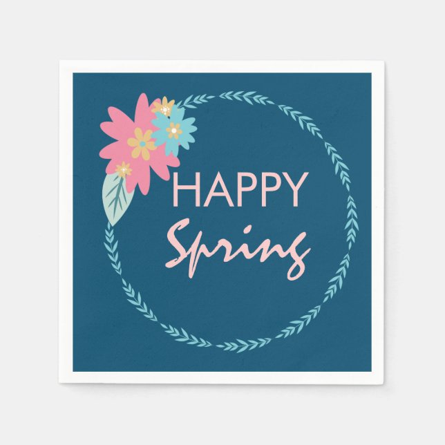 Spring Party Floral Wreath Birthday Flowers Napkins (Front)