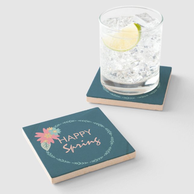 Spring Party Floral Wreath Birthday Flowers Stone Coaster (Side)
