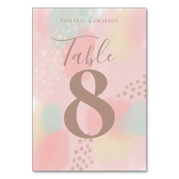 Spring Pastel Abstract Art Wedding Table Card by TheSpottedOlive at Zazzle