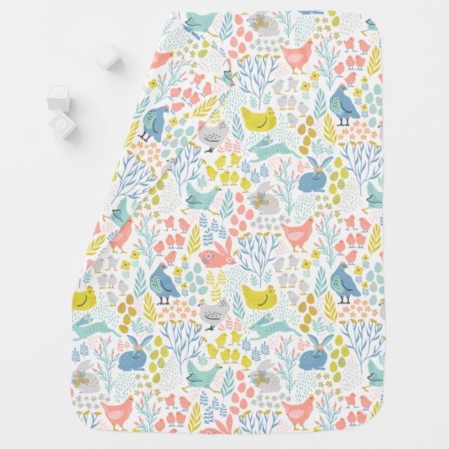 Spring Pastel Animals Baby Blanket (In Situ)