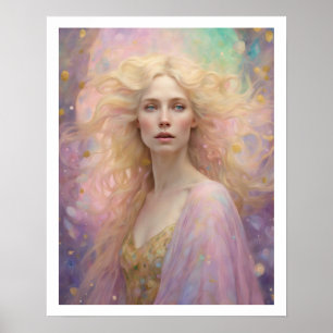 Spring Pastel Art Deco Woman with Blond Hair Poster