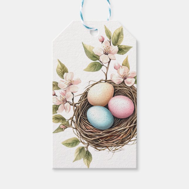 Spring Pastel Bird's Nest Gift Tag (Front)
