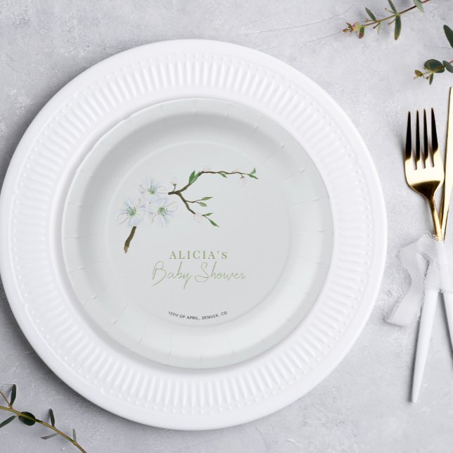 Spring pastel blue floral boy baby shower  paper plates (Creator Uploaded)