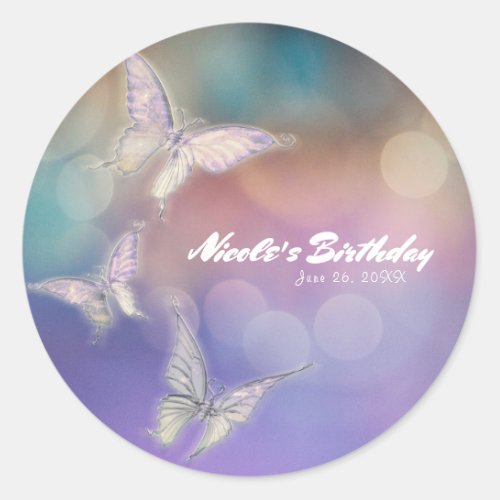 Spring Pastel Butterflies Birthday Party Favor Classic Round Sticker