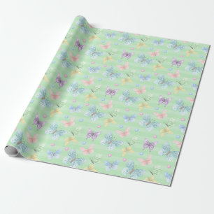 Spring Pastel Butterflies Pink Green Blue Yellow Wrapping Paper