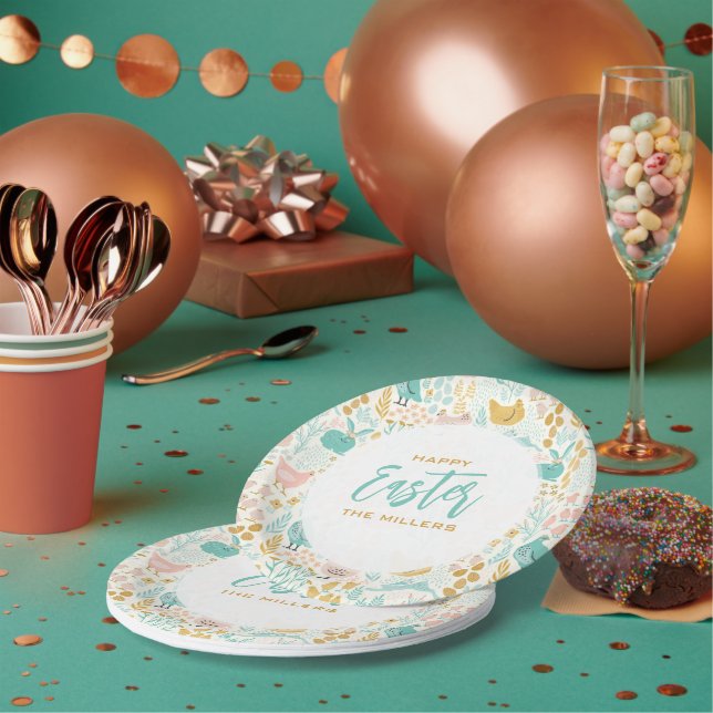 Spring pastel colors Easter symbols pattern Paper Plates (Multi)