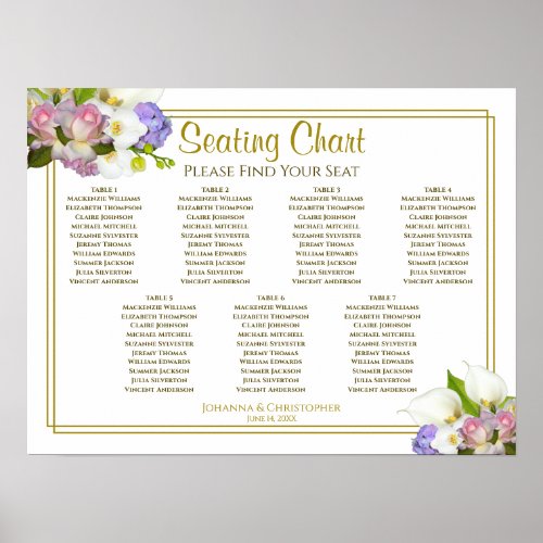 Spring Pastel Floral 7 Table Wedding Seating Chart