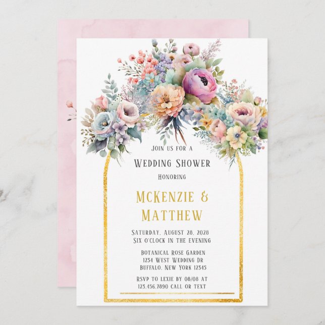 Spring Pastel Floral Bouquet Arch Wedding Shower Invitation (Front/Back)