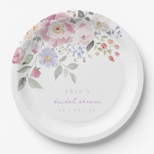 Spring Pastel Floral Bridal Shower Paper Plates (Front)